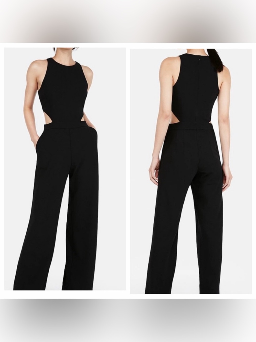 EXPRESS Black Cut Out Sides Flare Leg Jumpsuit size XS NWT
